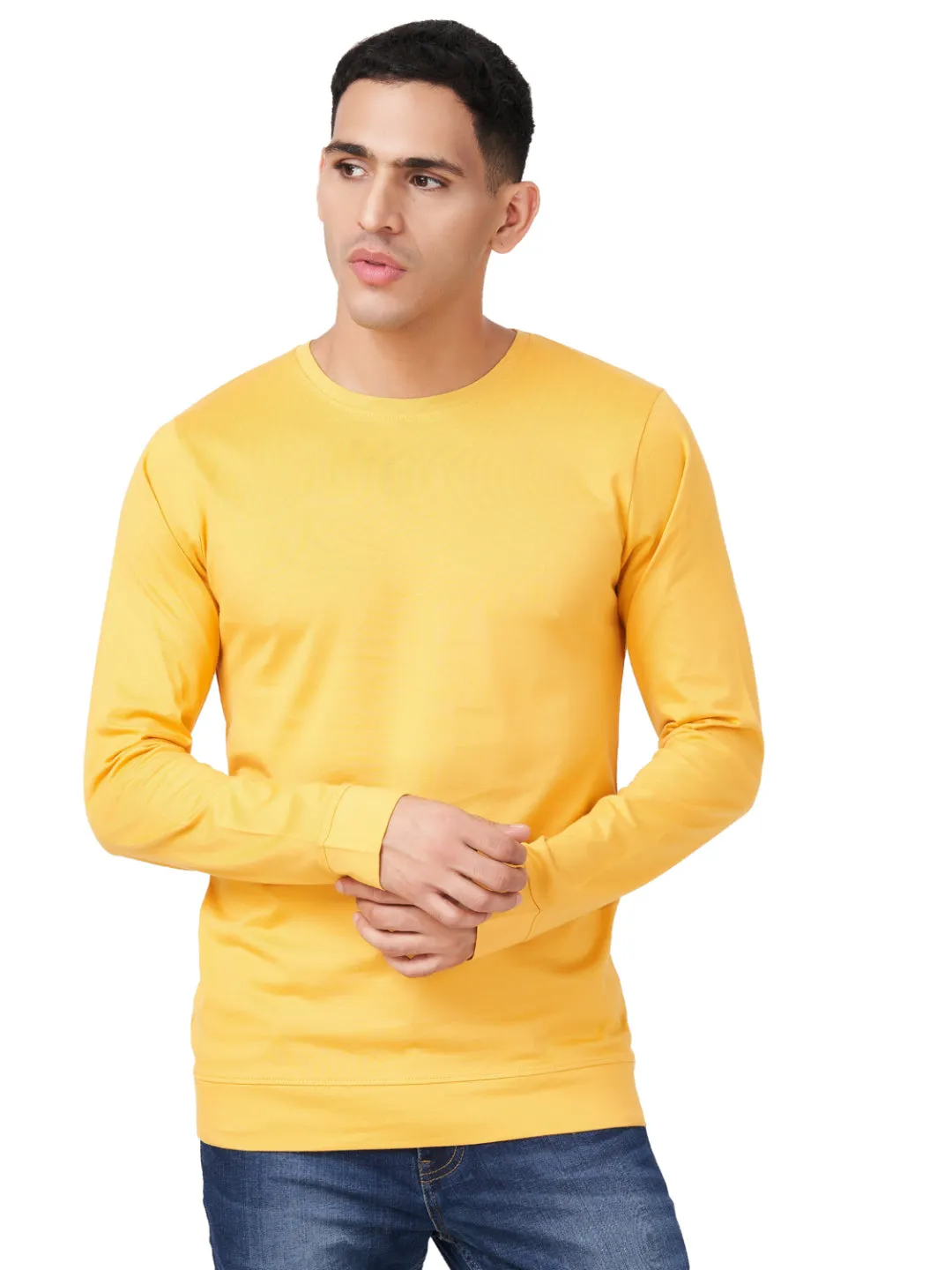 100 % Cotton Round Neck Solid Regular Full Sleeve T-Shirt