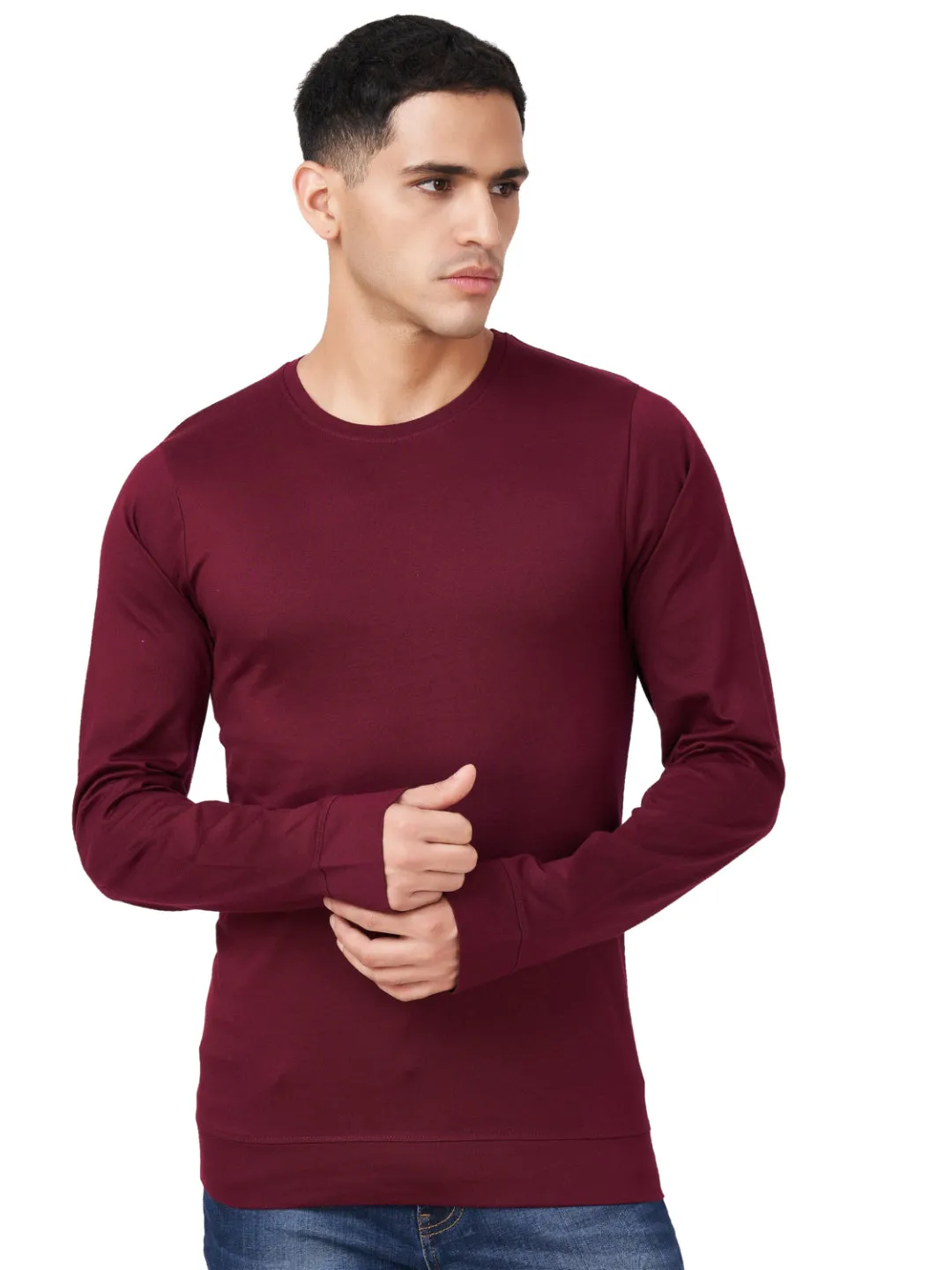 100 % Cotton Round Neck Solid Regular Full Sleeve T-Shirt