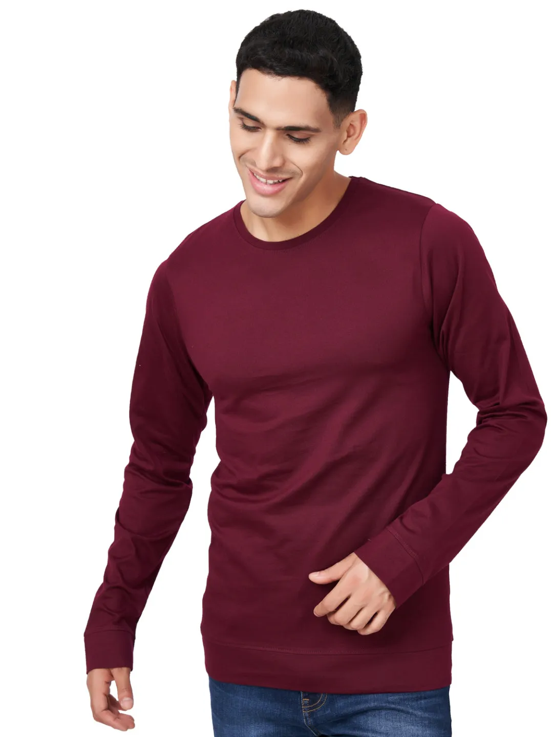 100 % Cotton Round Neck Solid Regular Full Sleeve T-Shirt