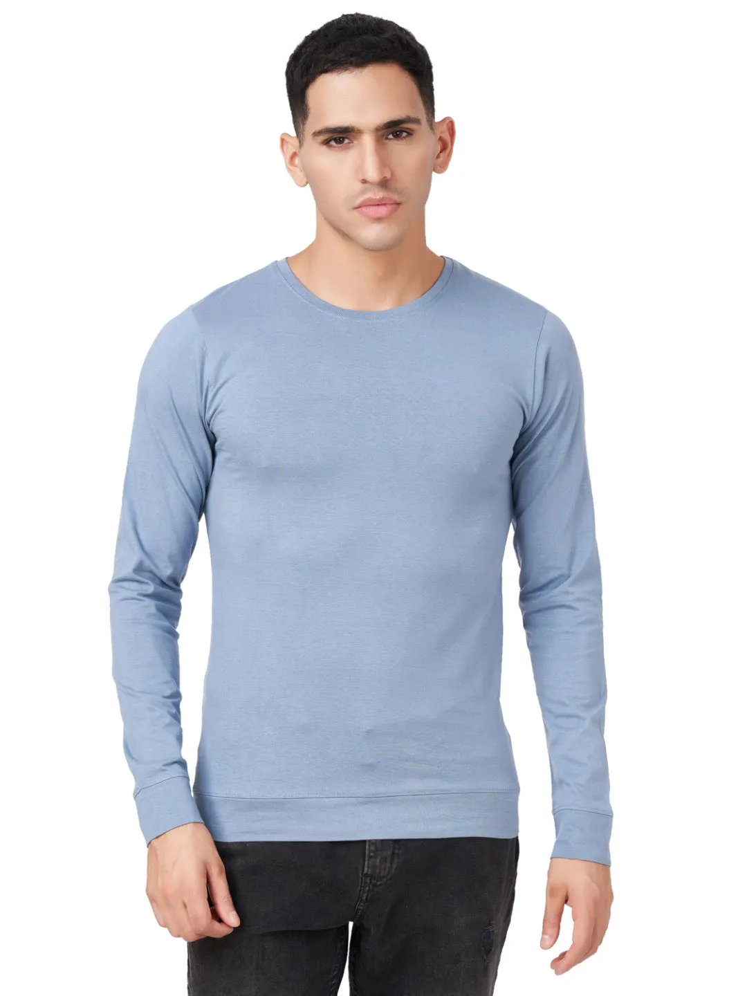 100 % Cotton Round Neck Solid Regular Full Sleeve T-Shirt