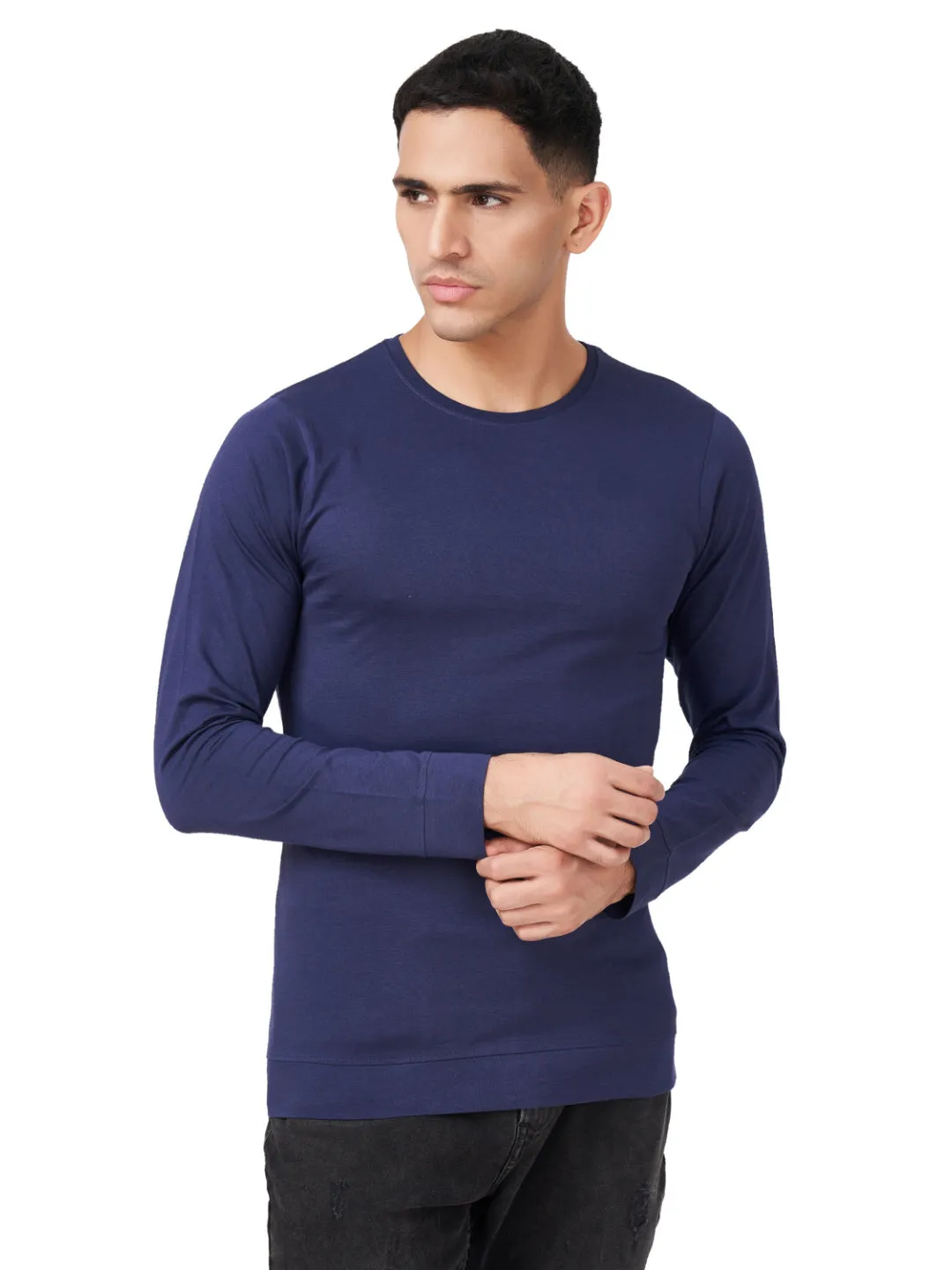 100 % Cotton Round Neck Solid Regular Full Sleeve T-Shirt