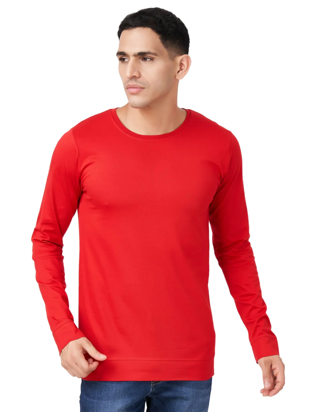 100 % Cotton Round Neck Solid Regular Full Sleeve T-Shirt