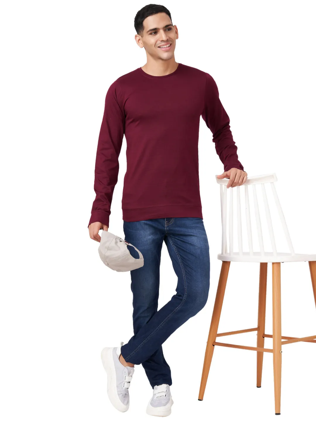 100 % Cotton Round Neck Solid Regular Full Sleeve T-Shirt