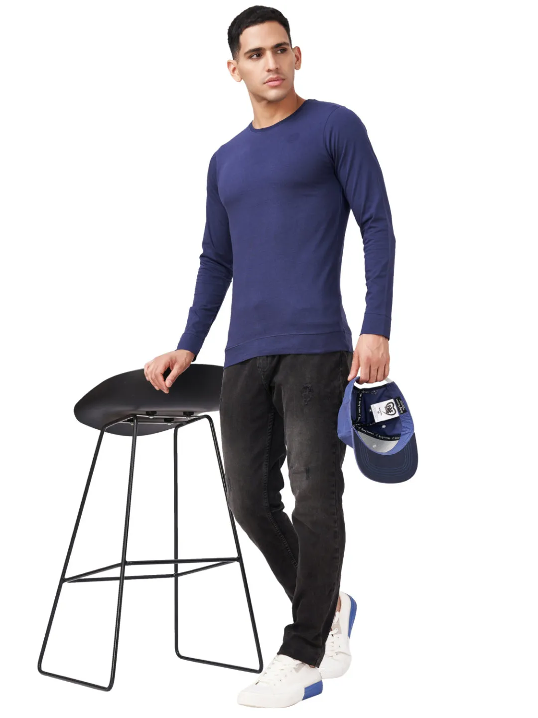 100 % Cotton Round Neck Solid Regular Full Sleeve T-Shirt