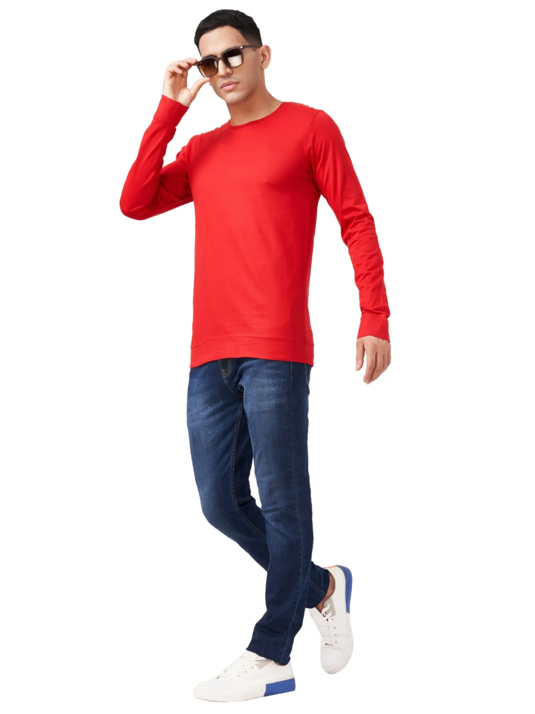 100 % Cotton Round Neck Solid Regular Full Sleeve T-Shirt