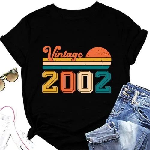 20th Birthday T-Shirt Women Vintage 2002 Gift Graphic Tees