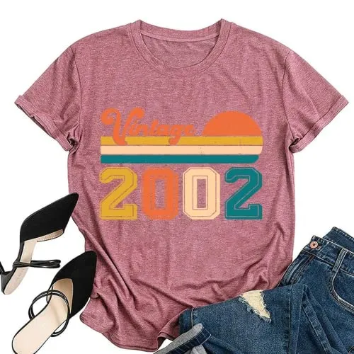 20th Birthday T-Shirt Women Vintage 2002 Gift Graphic Tees