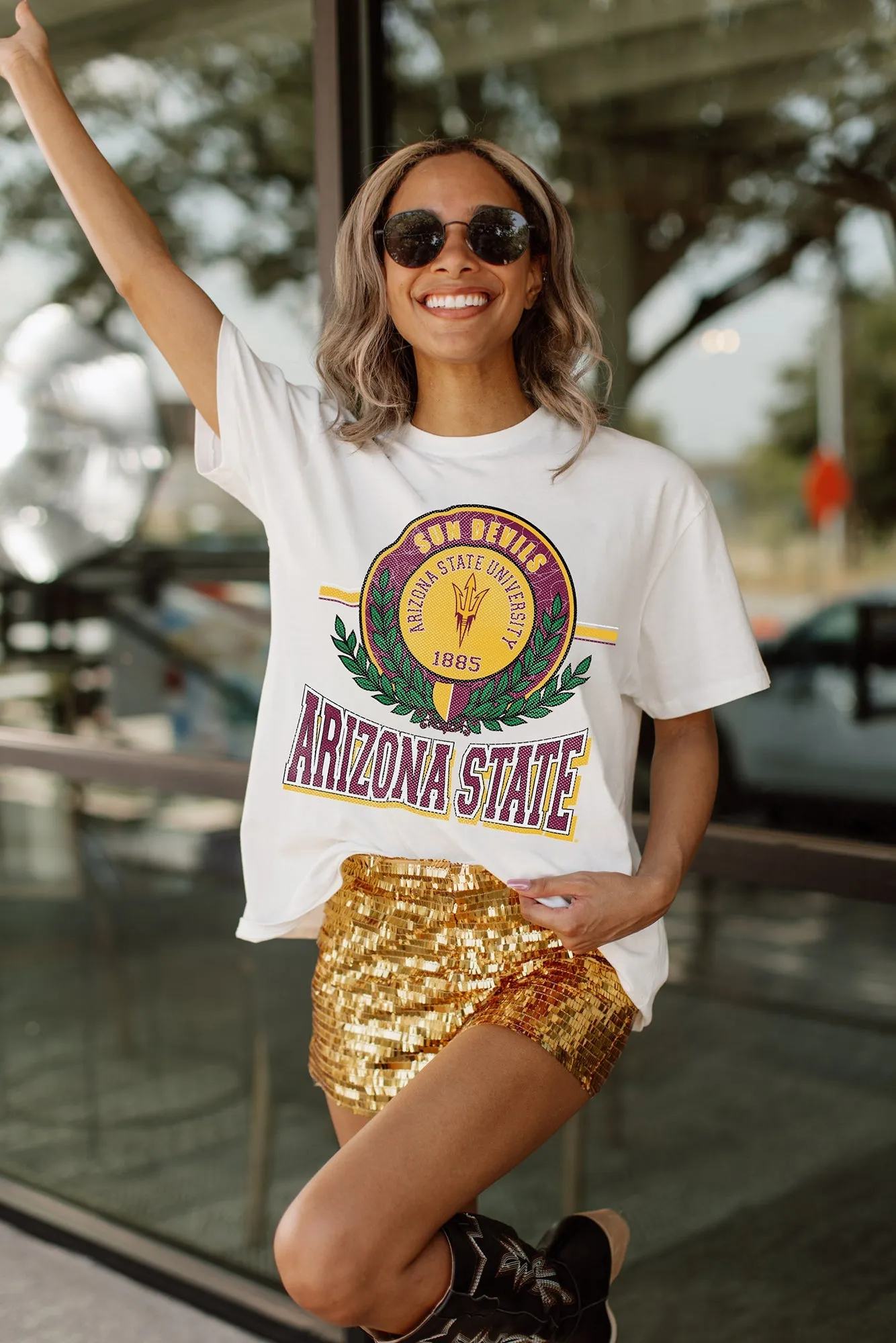 ARIZONA STATE SUN DEVILS BE A CHAMPION OVERSIZED CREWNECK TEE BY MADI PREWETT TROUTT