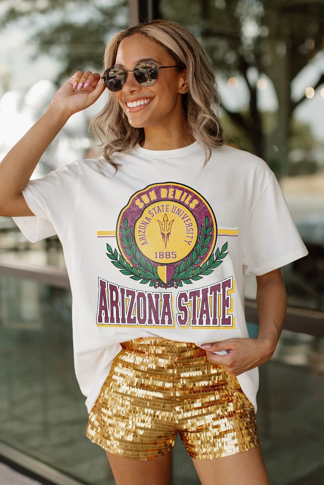 ARIZONA STATE SUN DEVILS BE A CHAMPION OVERSIZED CREWNECK TEE BY MADI PREWETT TROUTT