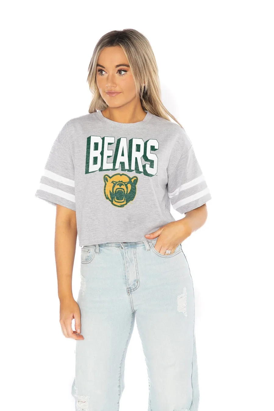 BAYLOR BEARS NO SHORTCUTS DROP SHOULDER MID-CROP TEE