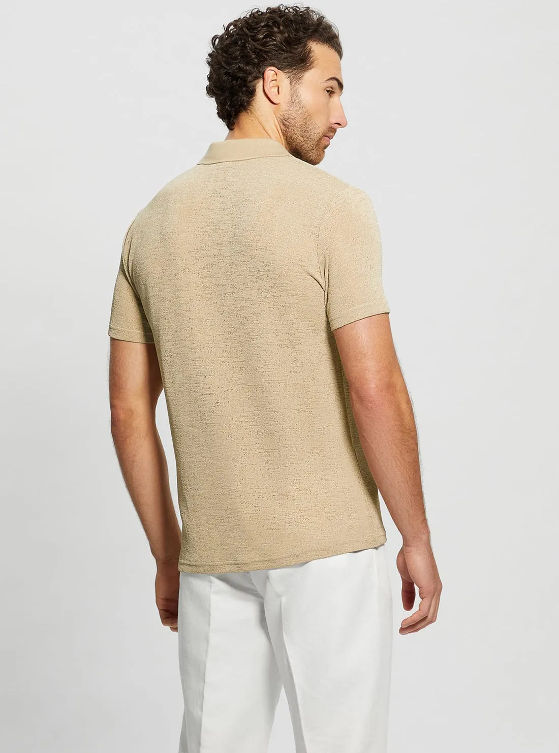 Beige Gauze Jersey Polo T-Shirt