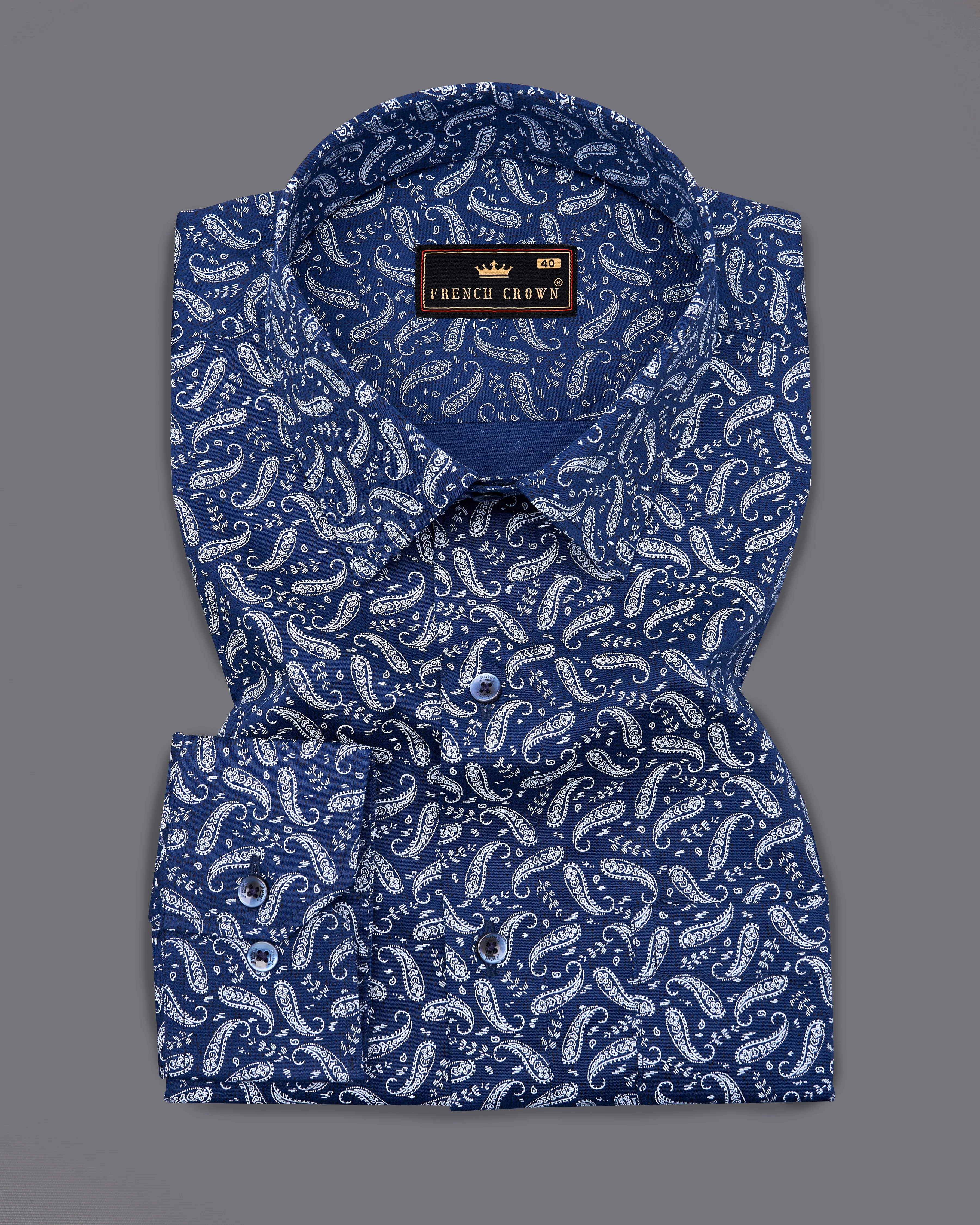 Biscay Blue Paisley Textured Royal Oxford Shirt