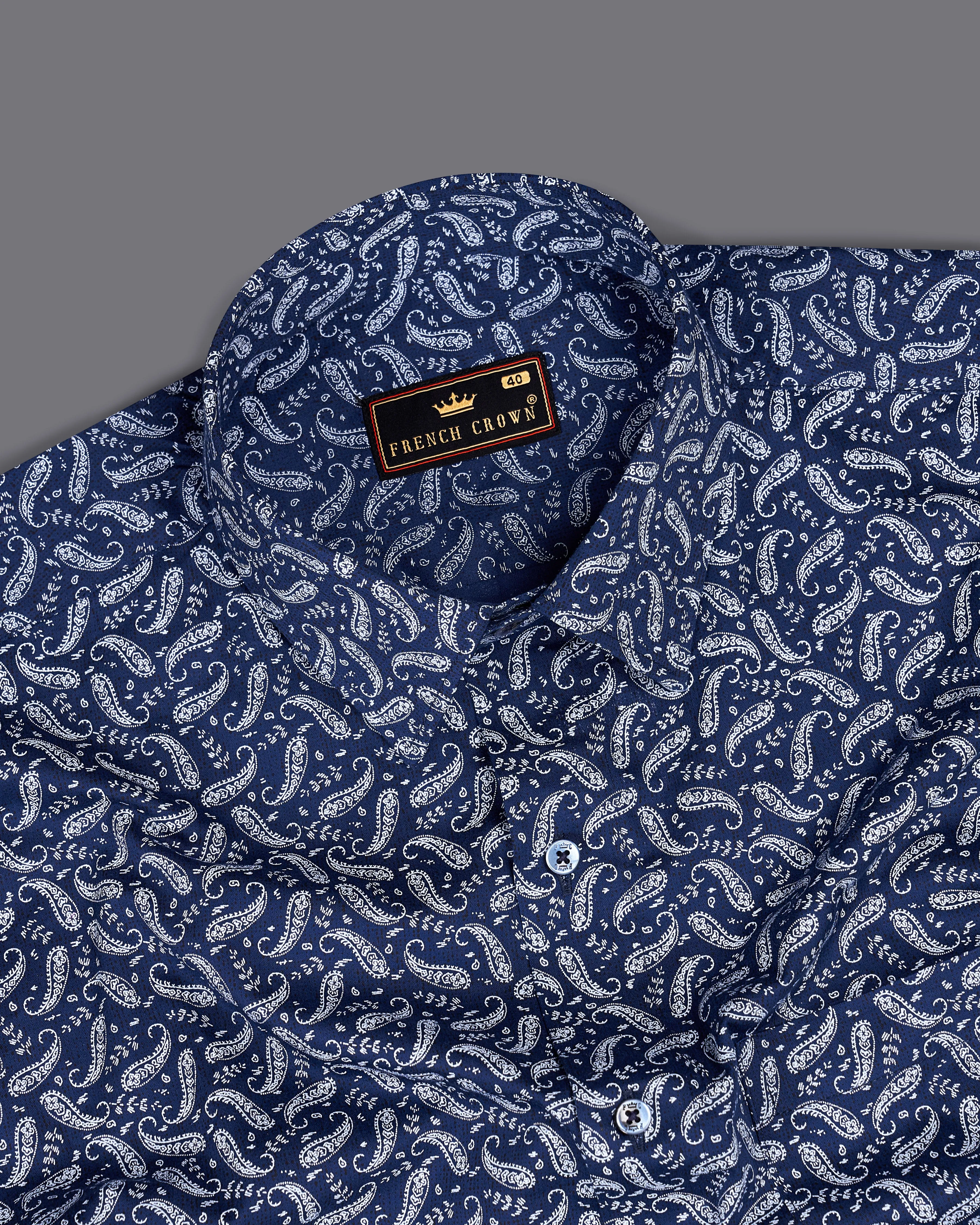 Biscay Blue Paisley Textured Royal Oxford Shirt