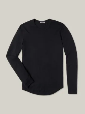 Black Long Sleeve Slub Curved Hem Tee