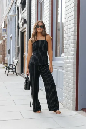 Black Pinstripe Low Rise Linen Pants - FINAL SALE