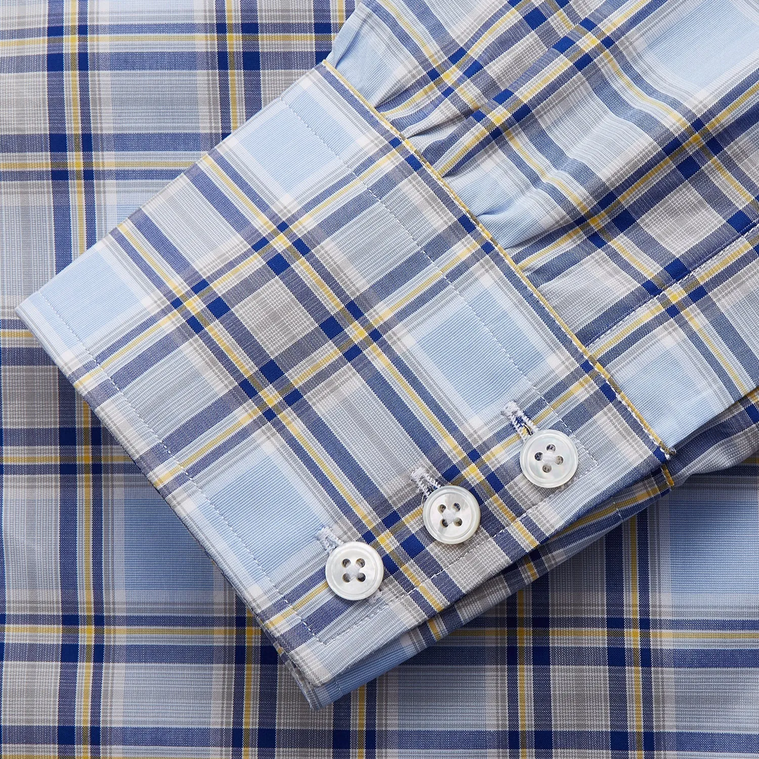 Blue and Yellow Check Cotton Regular Fit Mayfair Shirt