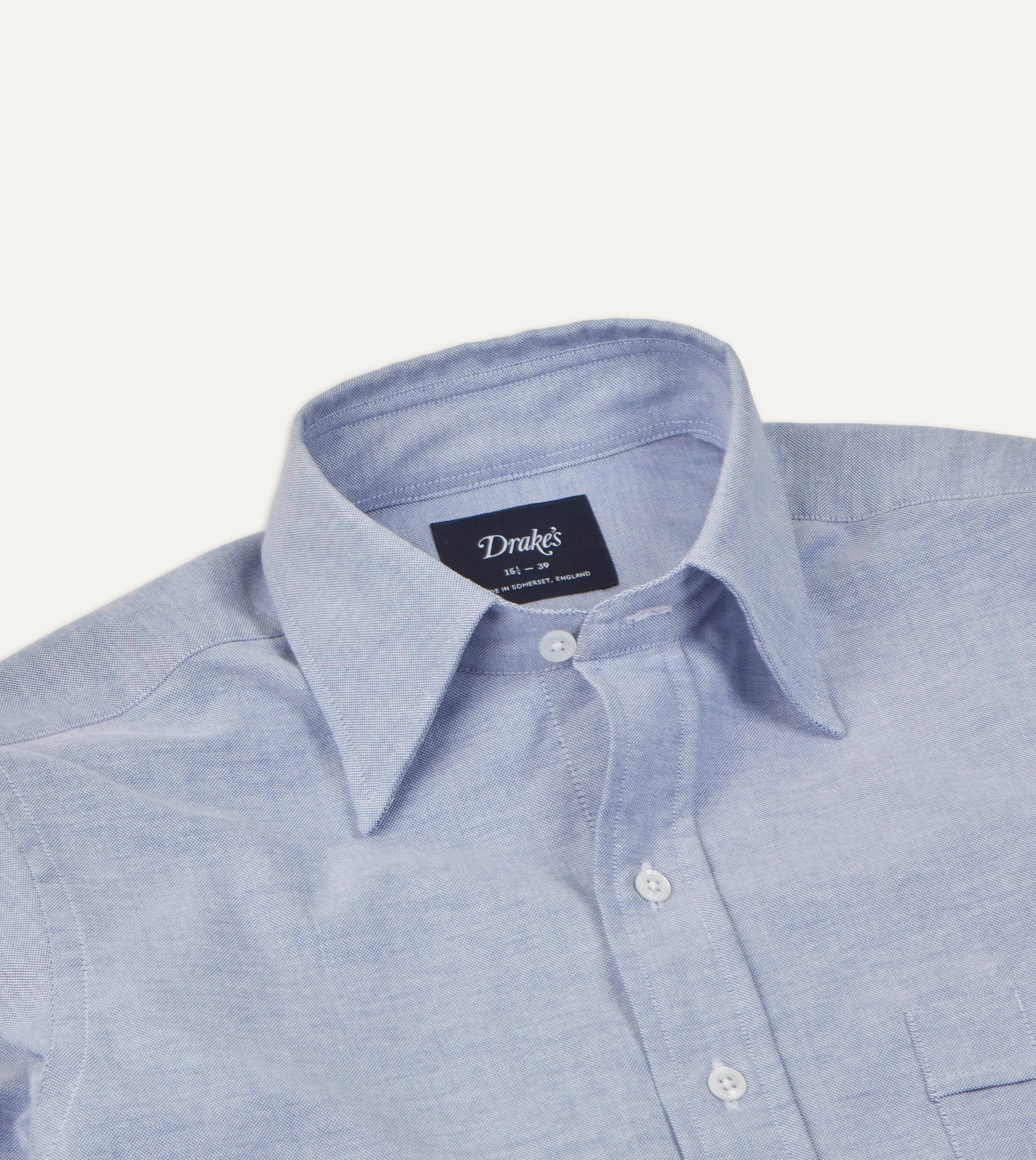 Blue Cotton Oxford Cloth Long Point Collar Shirt