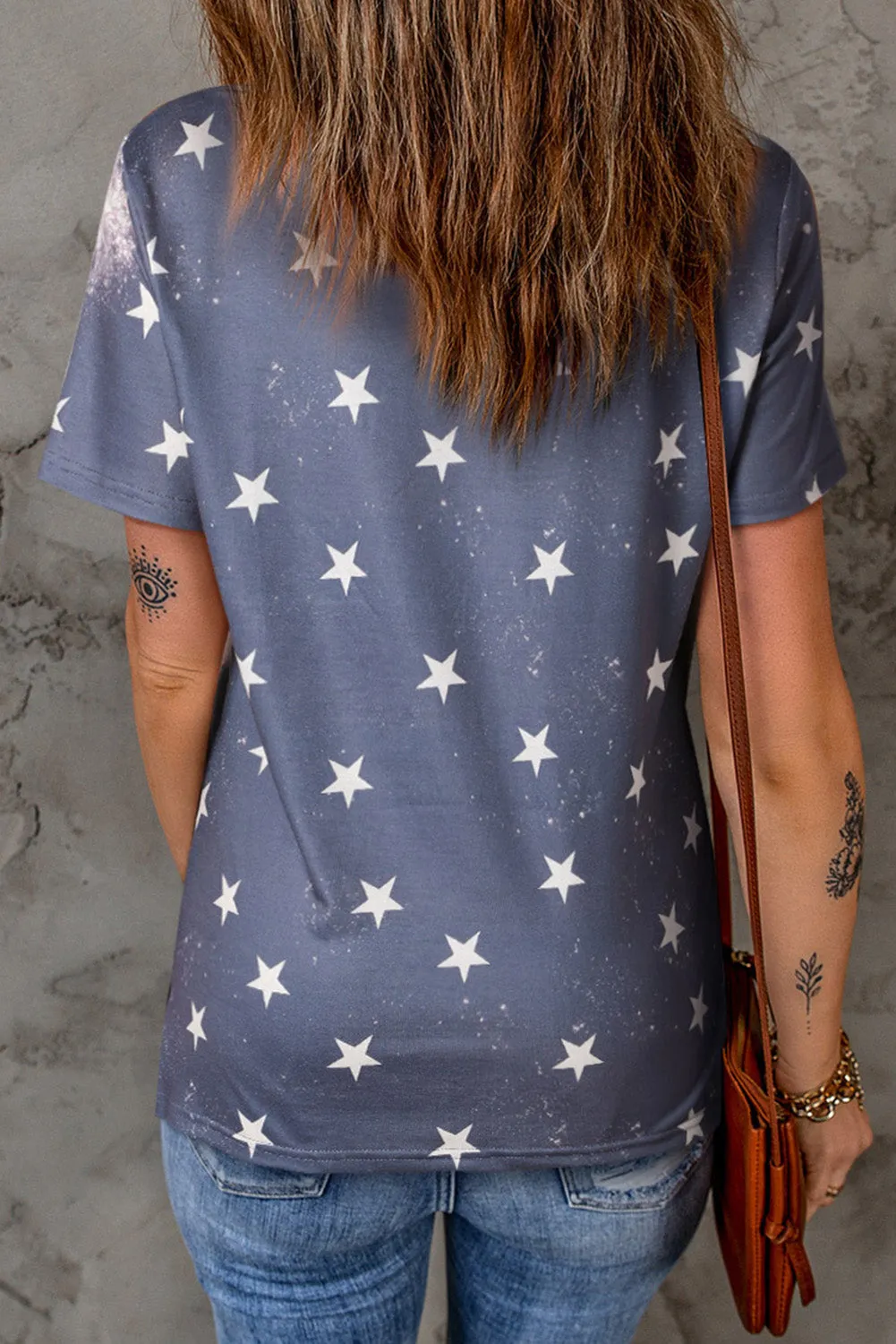 Blue Starry American Flag Sequin Tie Dye Graphic T Shirt