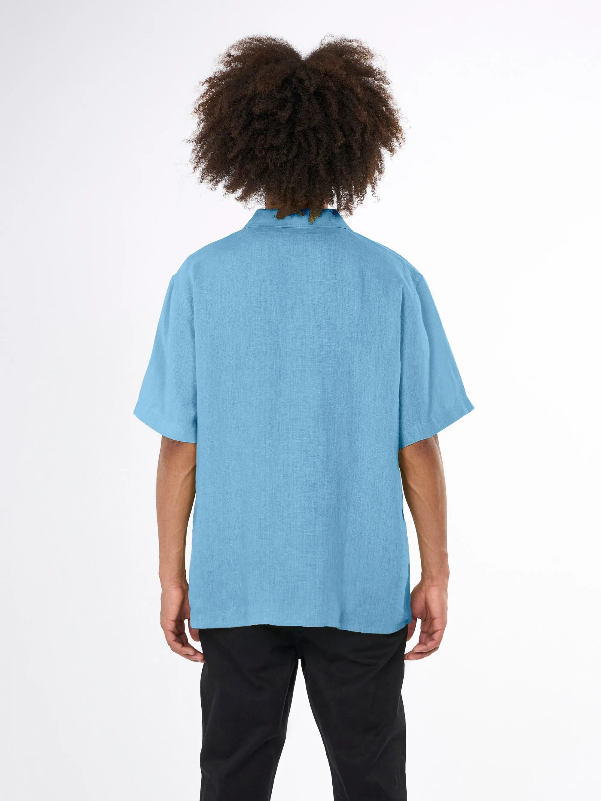 Box fit short sleeved linen shirt - Airy Blue