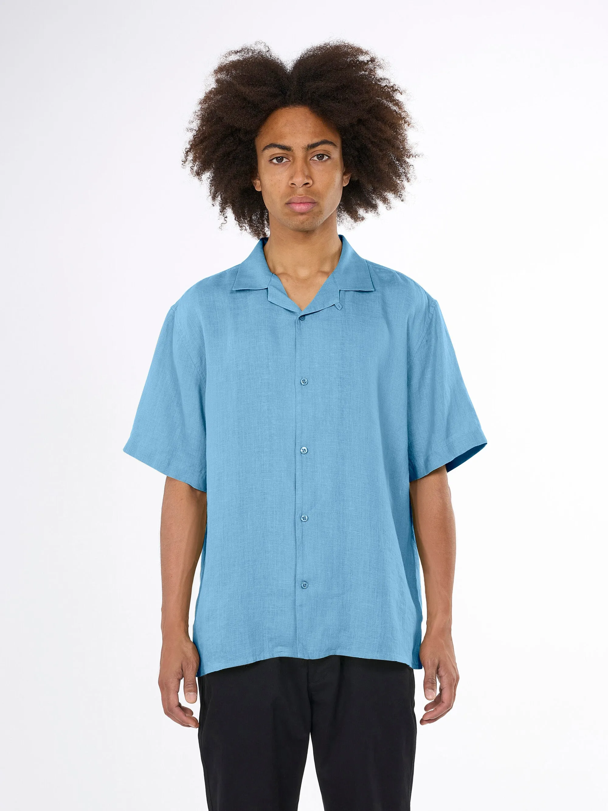 Box fit short sleeved linen shirt - Airy Blue