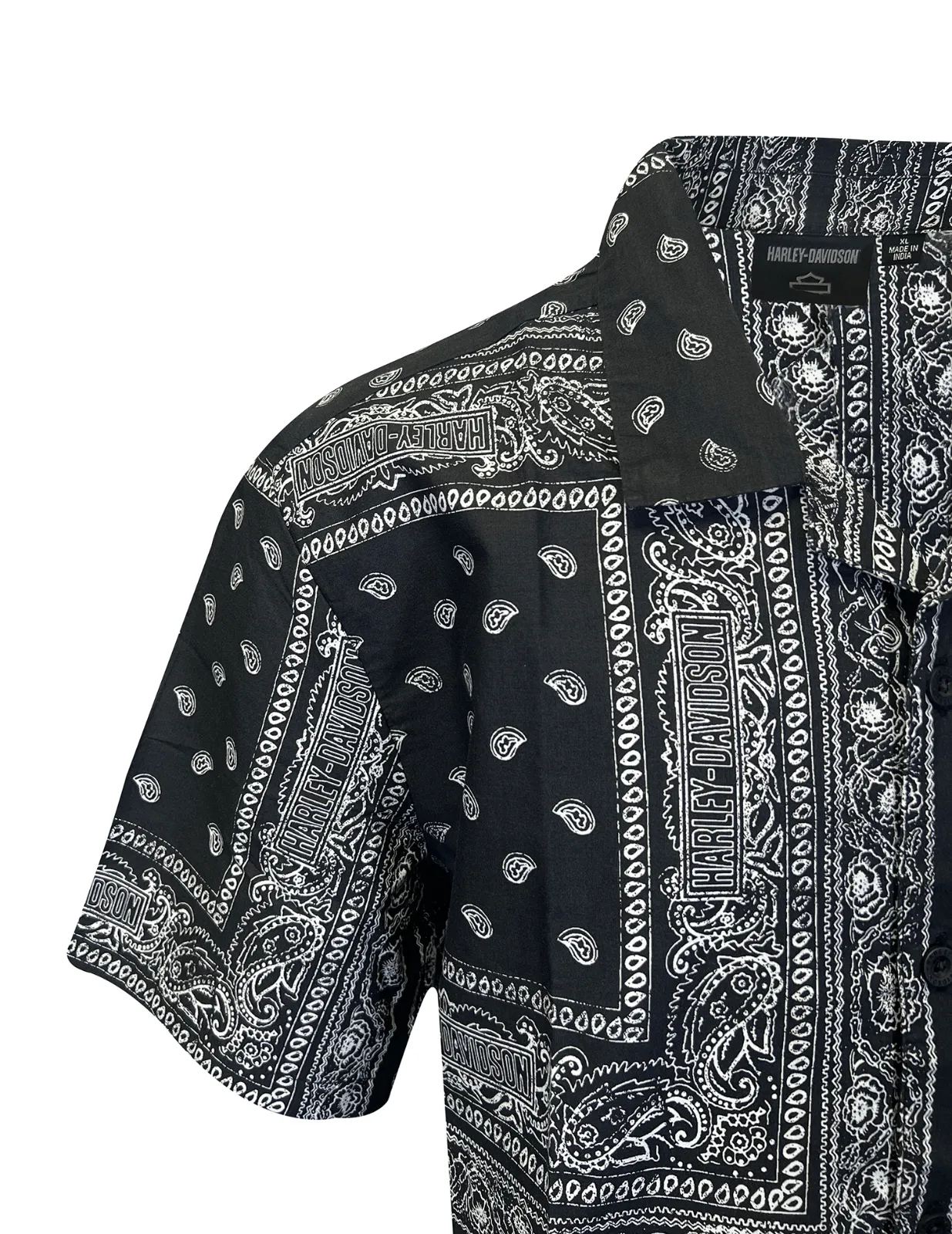 Branded  Men's Black Beauty Print Shirt Bandana Short Sleeve (S65)