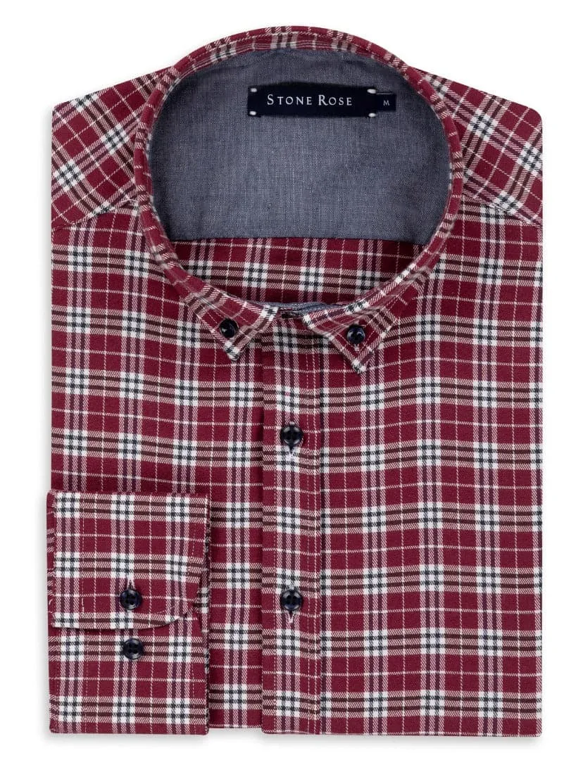 Burgundy Dry Touch Plaid Long Sleeve Shirt