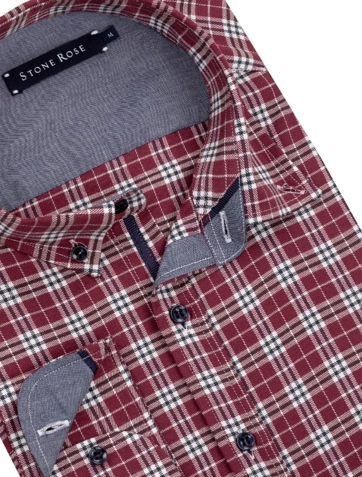 Burgundy Dry Touch Plaid Long Sleeve Shirt