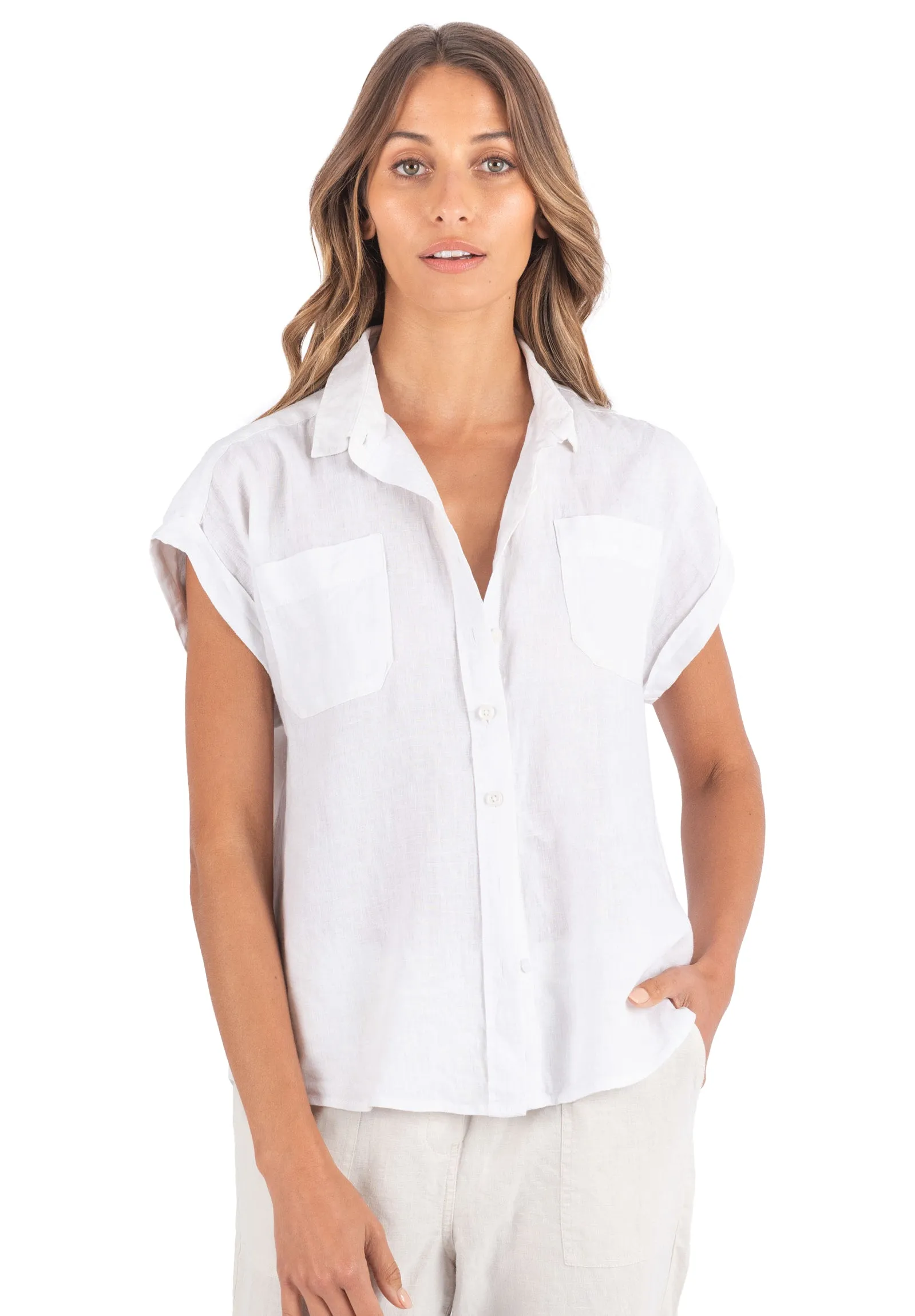 Capri White SS Linen Shirt