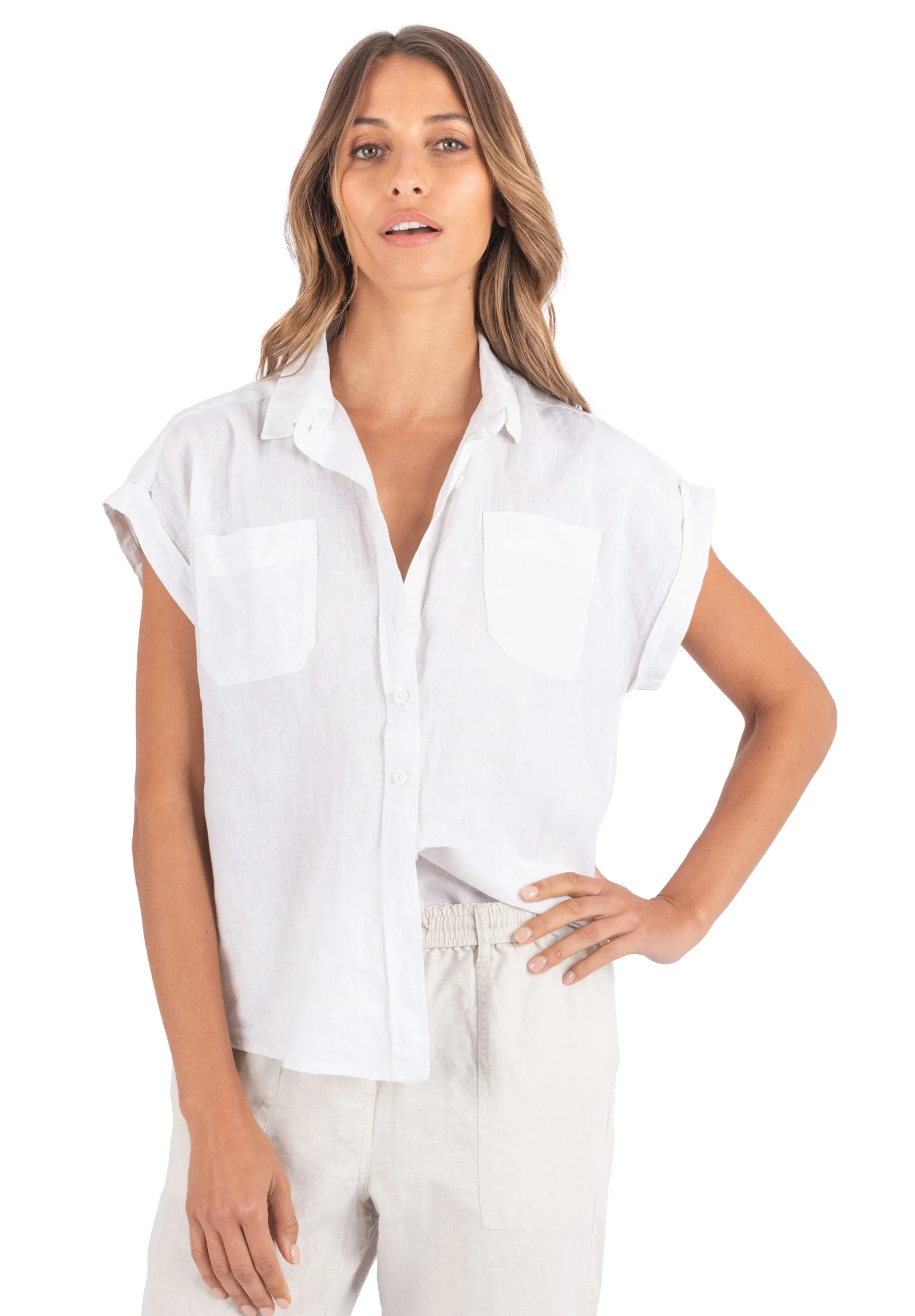 Capri White SS Linen Shirt