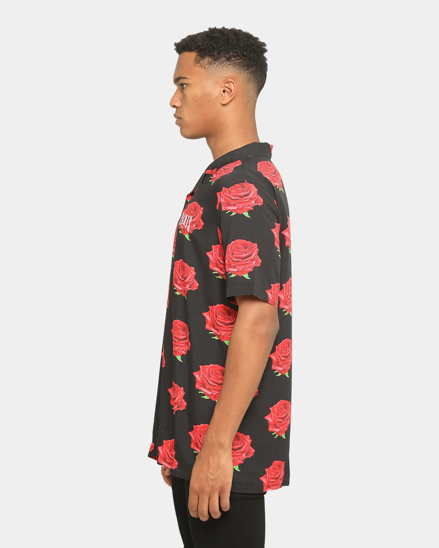 Carré Roses Short Sleeve Button Up Black