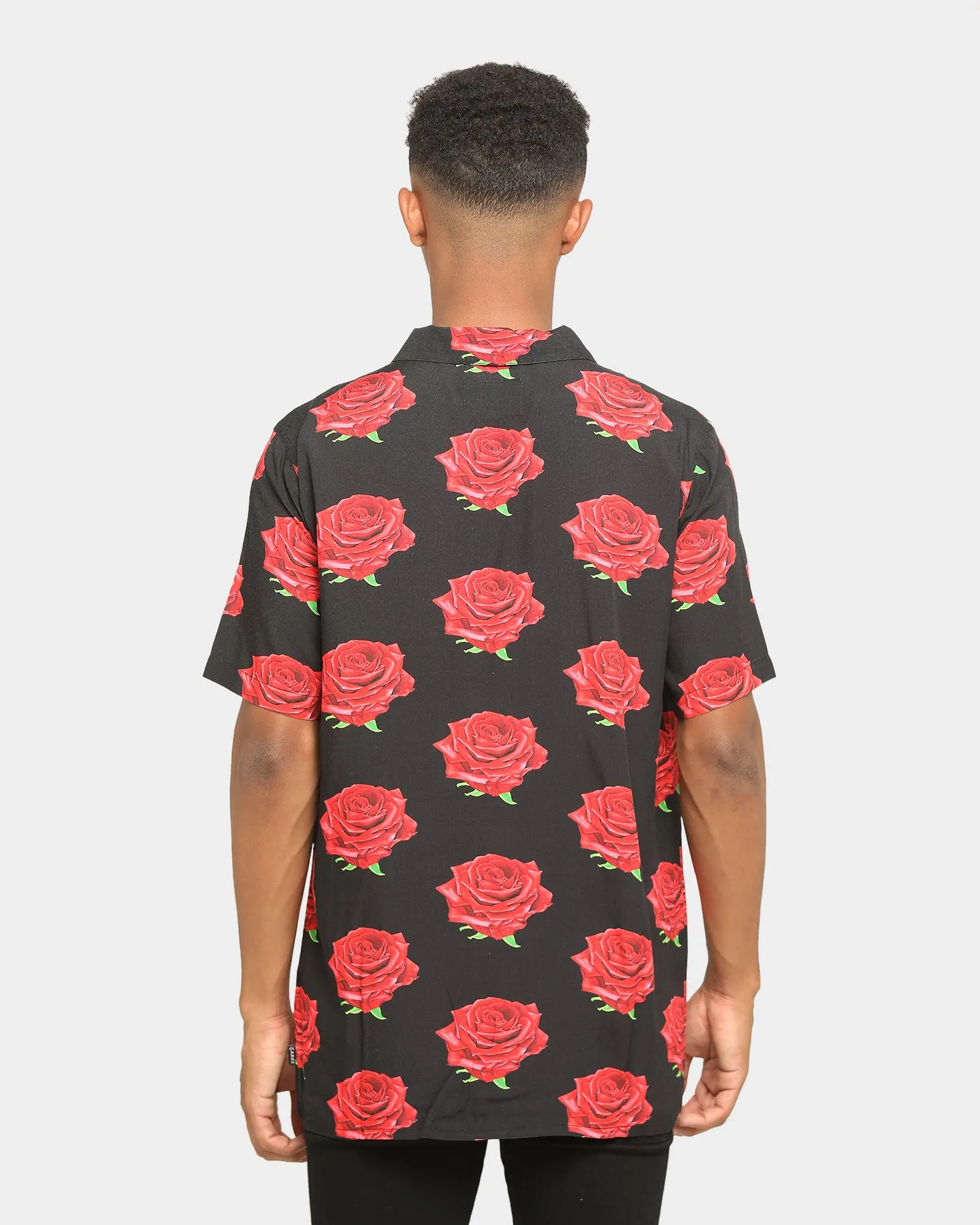 Carré Roses Short Sleeve Button Up Black