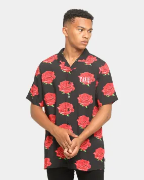 Carré Roses Short Sleeve Button Up Black