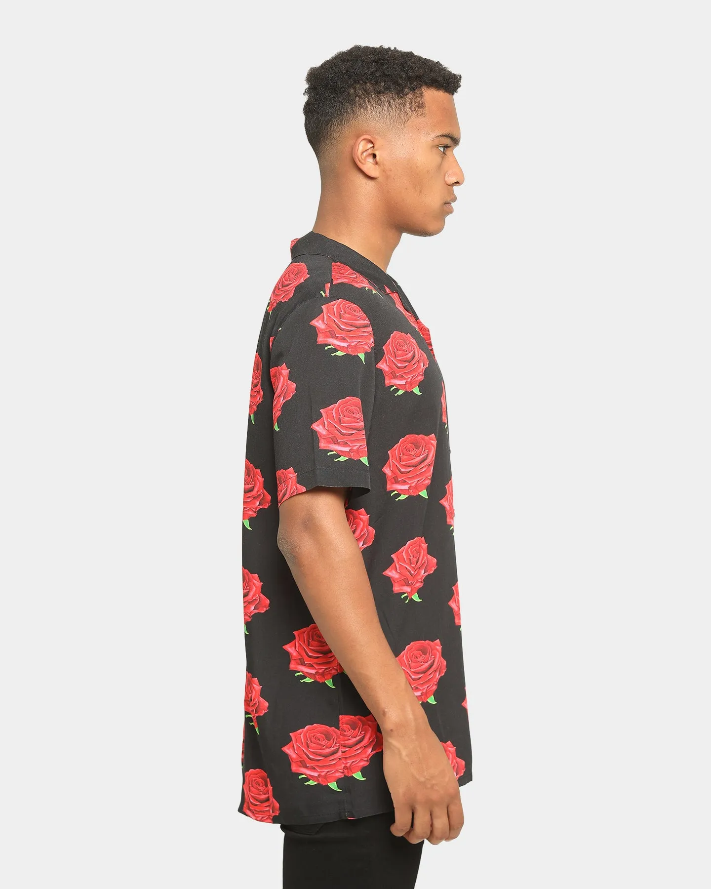 Carré Roses Short Sleeve Button Up Black