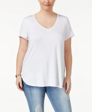 Celebrity Pink Trendy Plus Size V-Neck T-Shirt White 2X