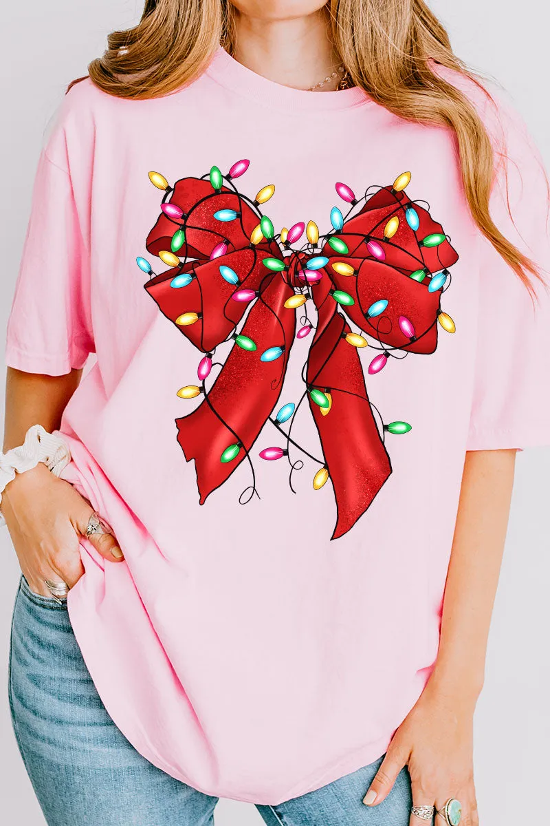 Christmas Lights Coquette Bow Comfort Colors Adult Ring-Spun Cotton Tee