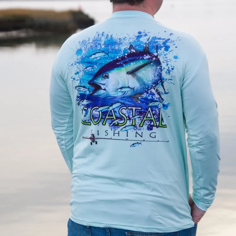 Coastal Green Men's Long Sleeve QuickDry Fishing Shirt - Tuna Design