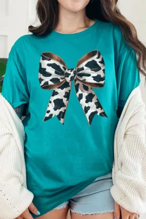 Cow Print Coquette Bow Short Sleeve Relaxed Fit T-Shirt