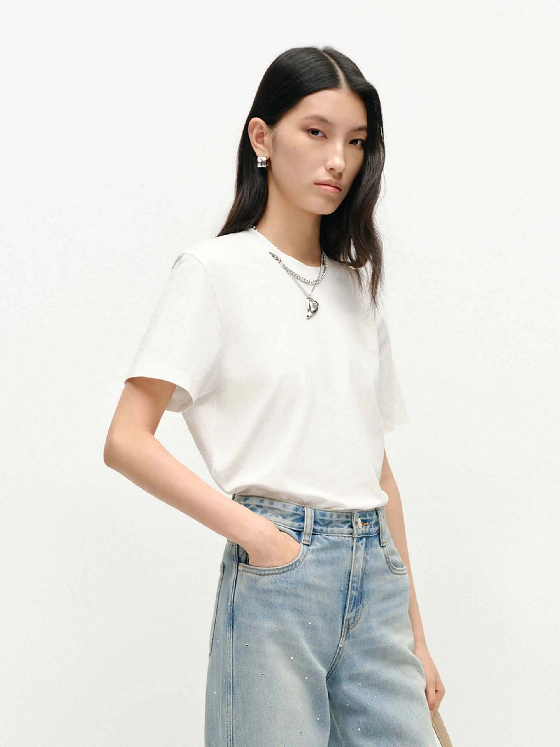 Cutout Neck Cotton T-shirts