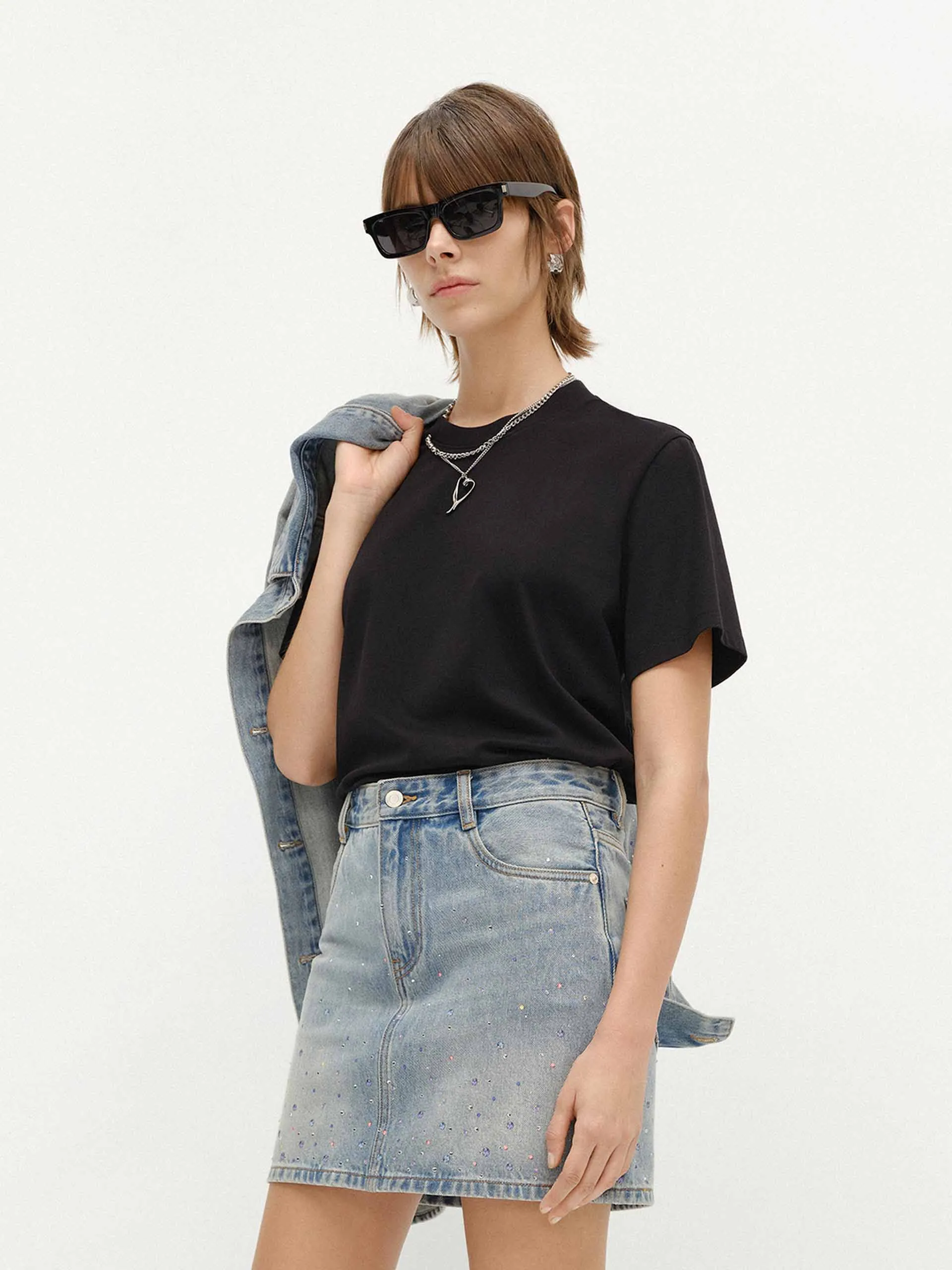 Cutout Neck Cotton T-shirts