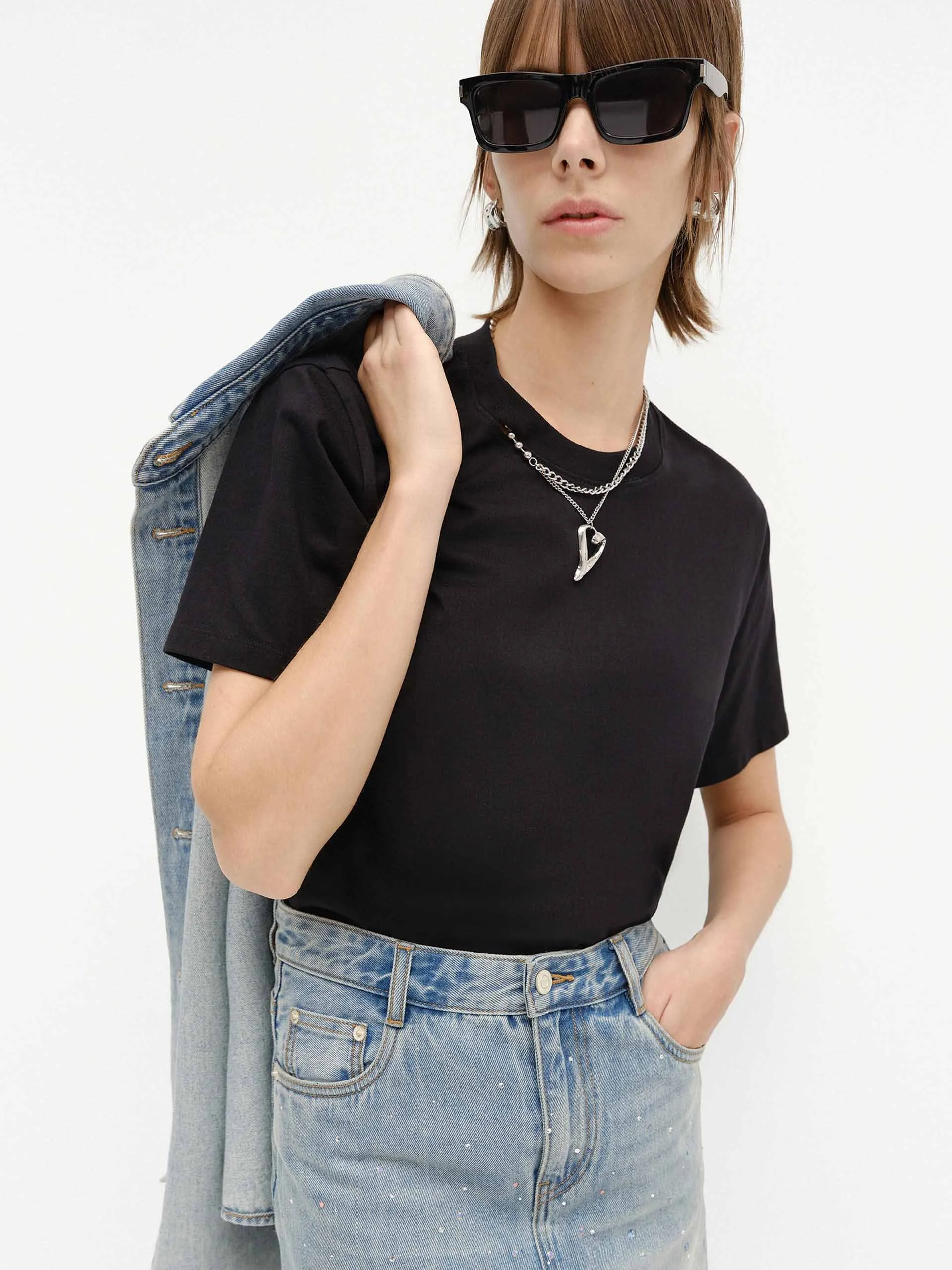 Cutout Neck Cotton T-shirts