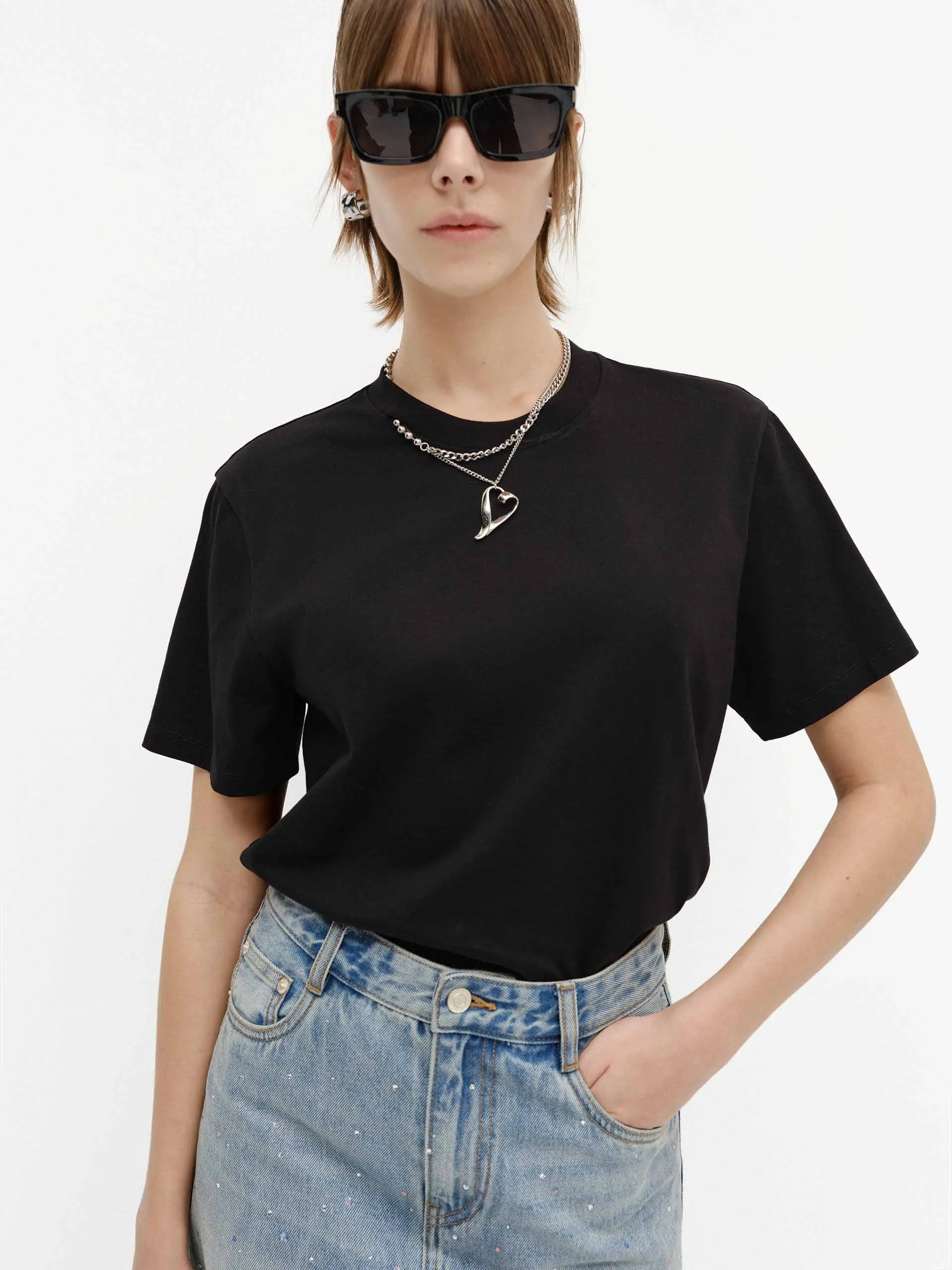 Cutout Neck Cotton T-shirts