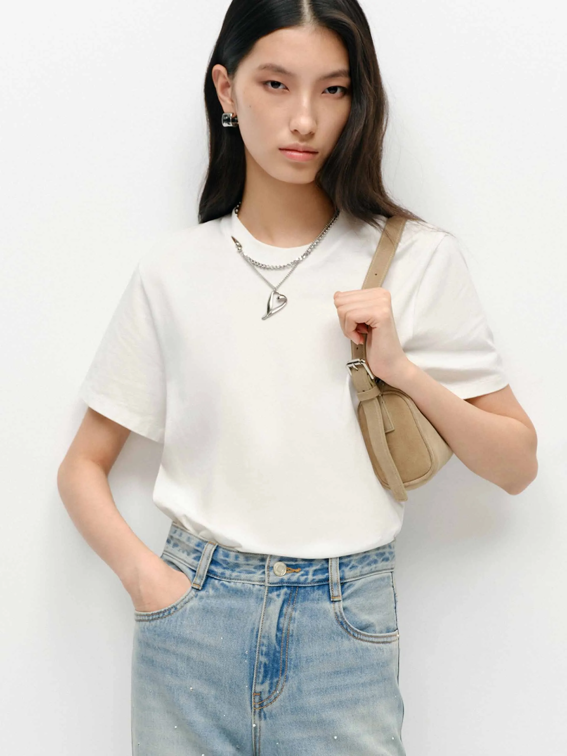 Cutout Neck Cotton T-shirts