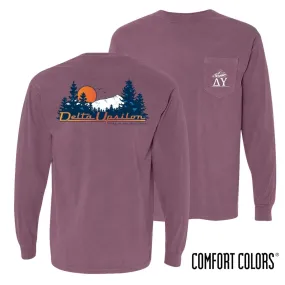 Delta Upsilon Comfort Colors Berry Retro Wilderness Long Sleeve Pocket Tee