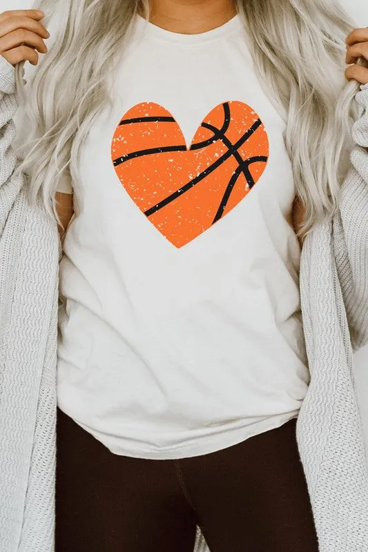 Distressed Basketball Hearts Sports Graphic Tee