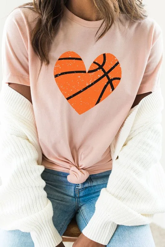 Distressed Basketball Hearts Sports Graphic Tee