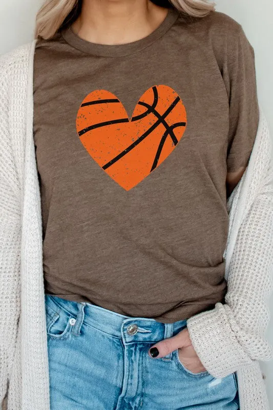 Distressed Basketball Hearts Sports Graphic Tee