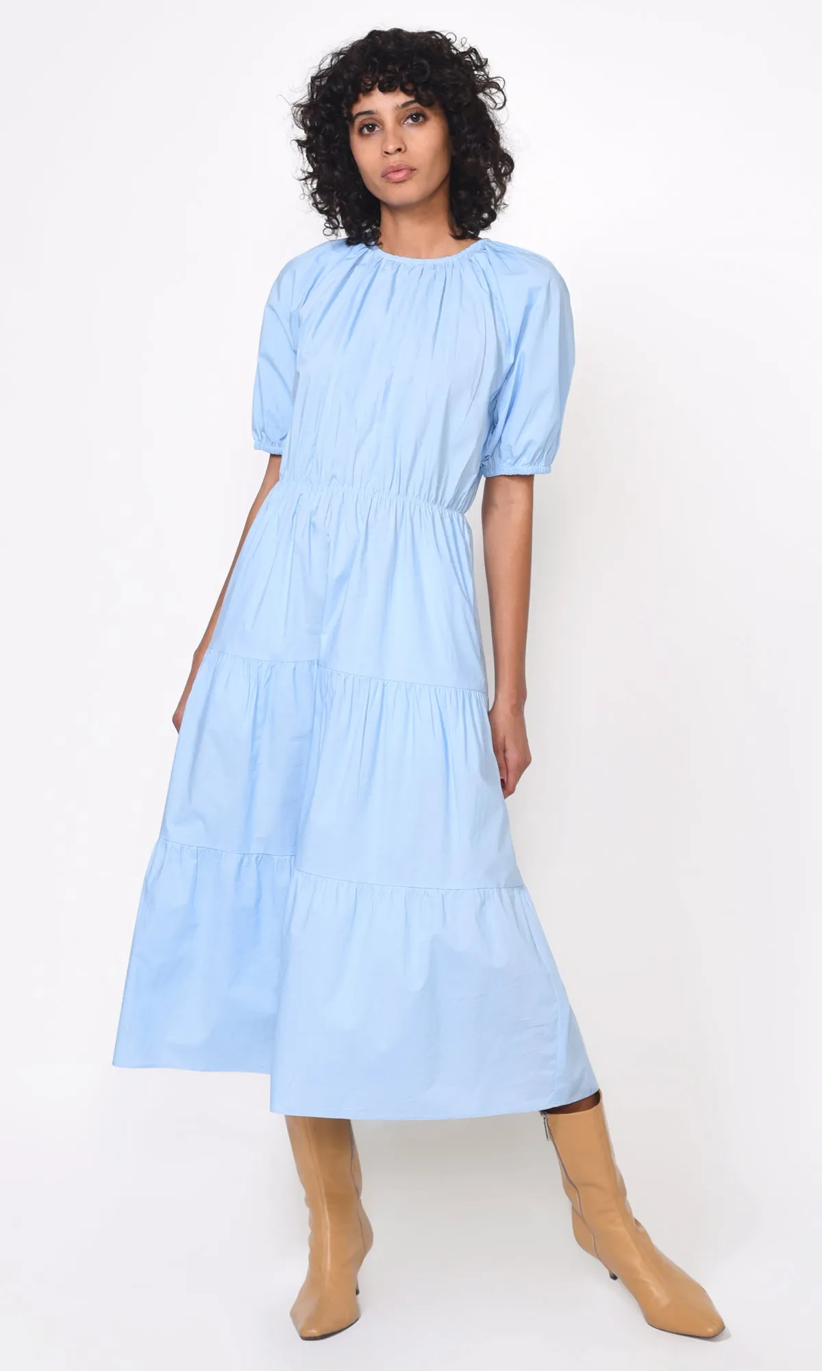 Donna Poplin Tiered Midi Dress