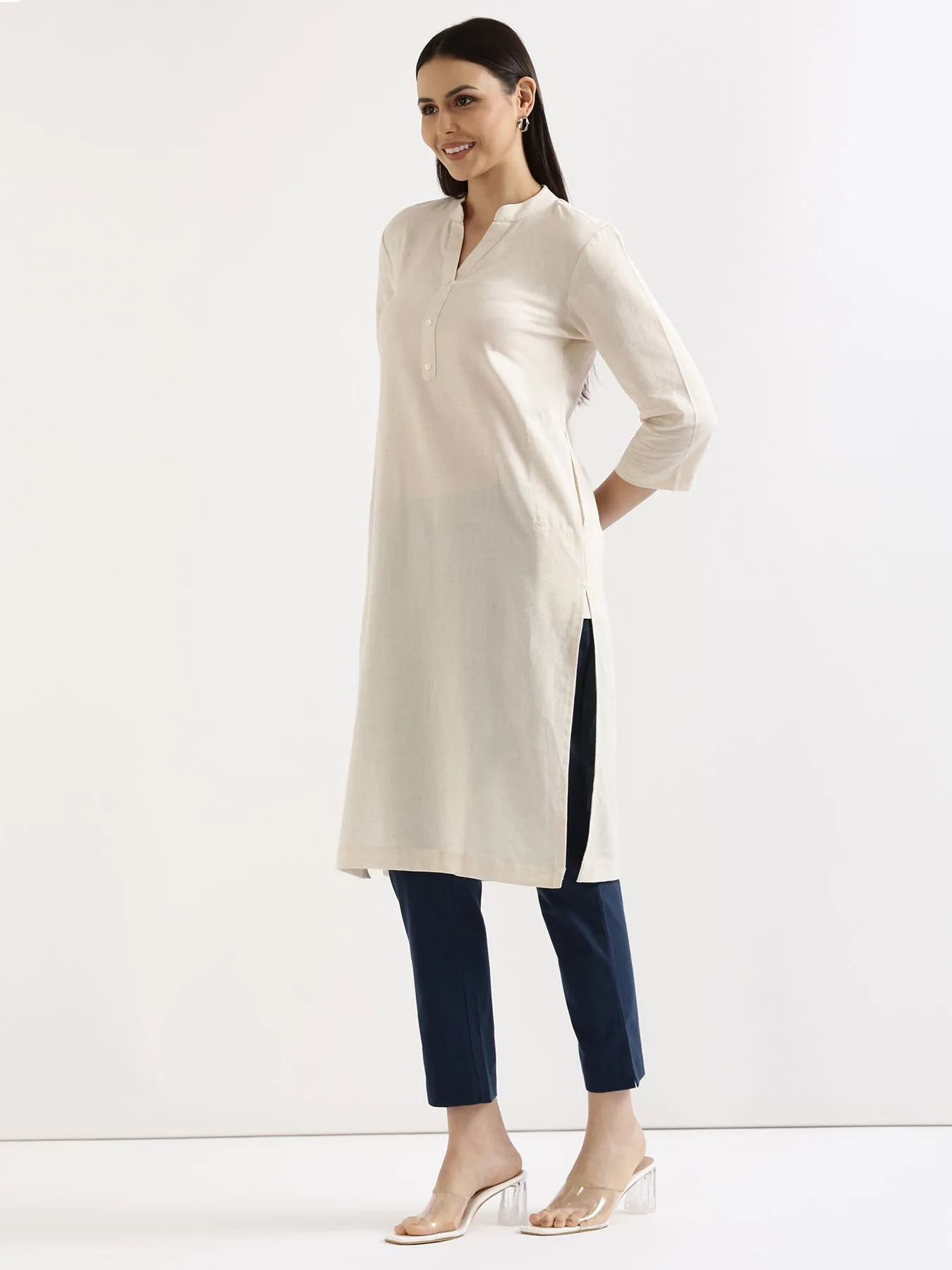 Ecru Airy Linen Long Kurta