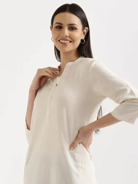 Ecru Airy Linen Long Kurta