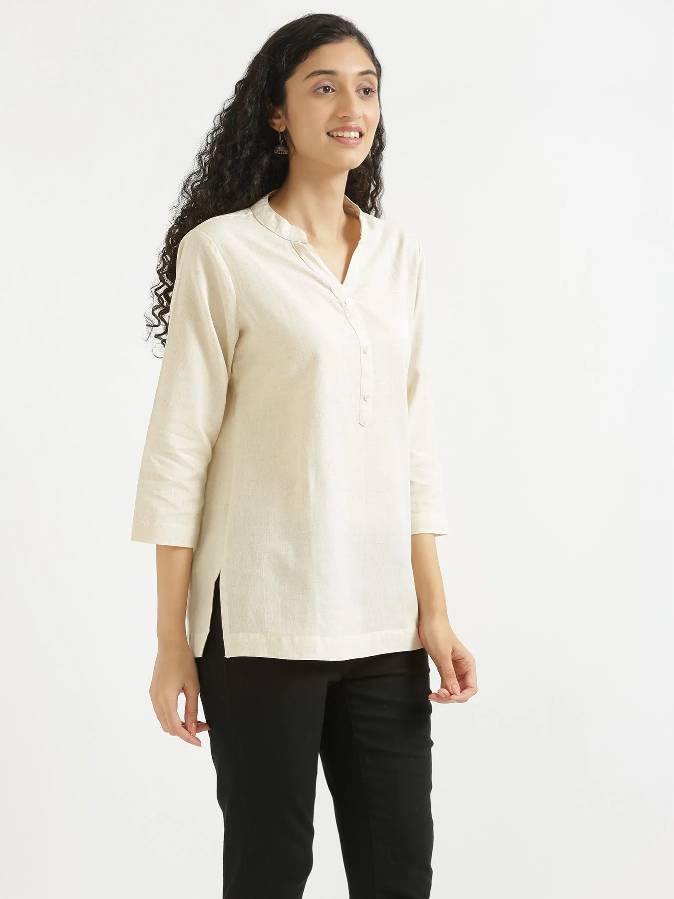 Ecru Airy Linen Short Kurta